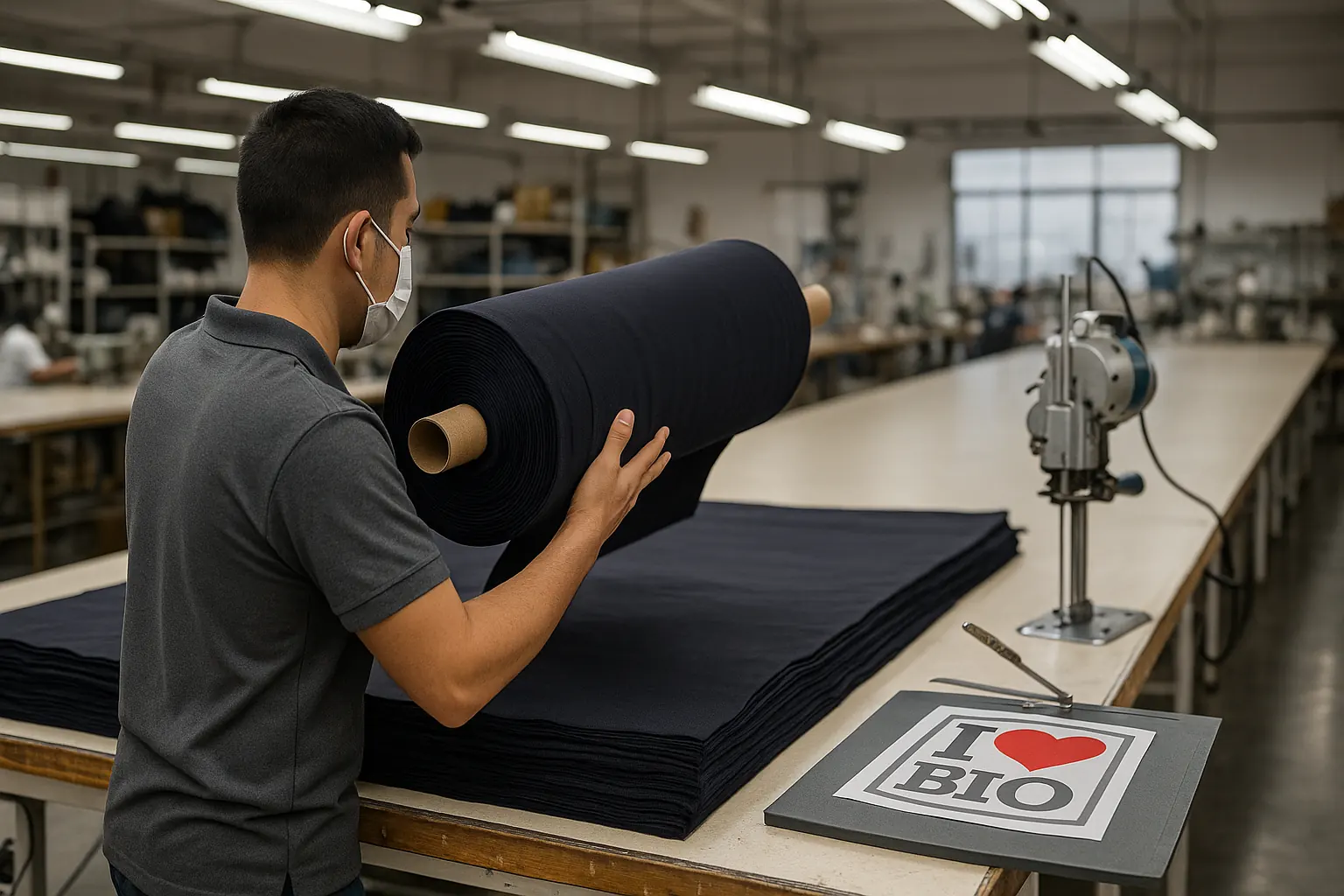Ilustración de preparación y corte de material textil.